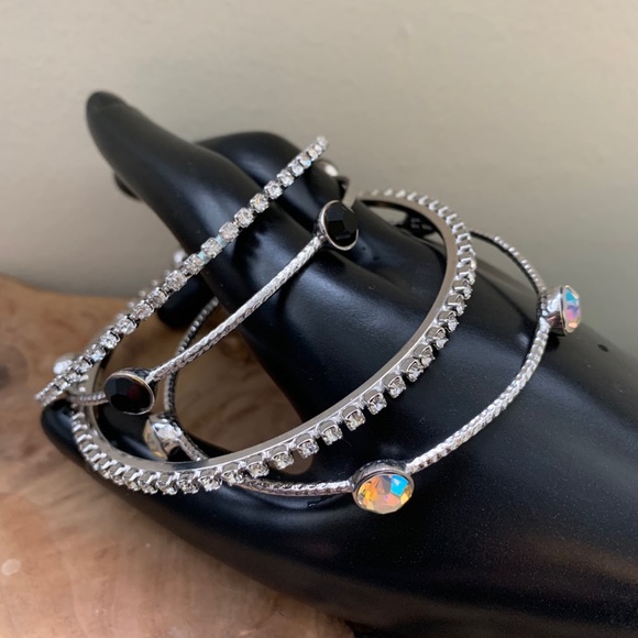 Two Sets (4) of Crystal Silver Bangles NWOT - Picture 1 of 2